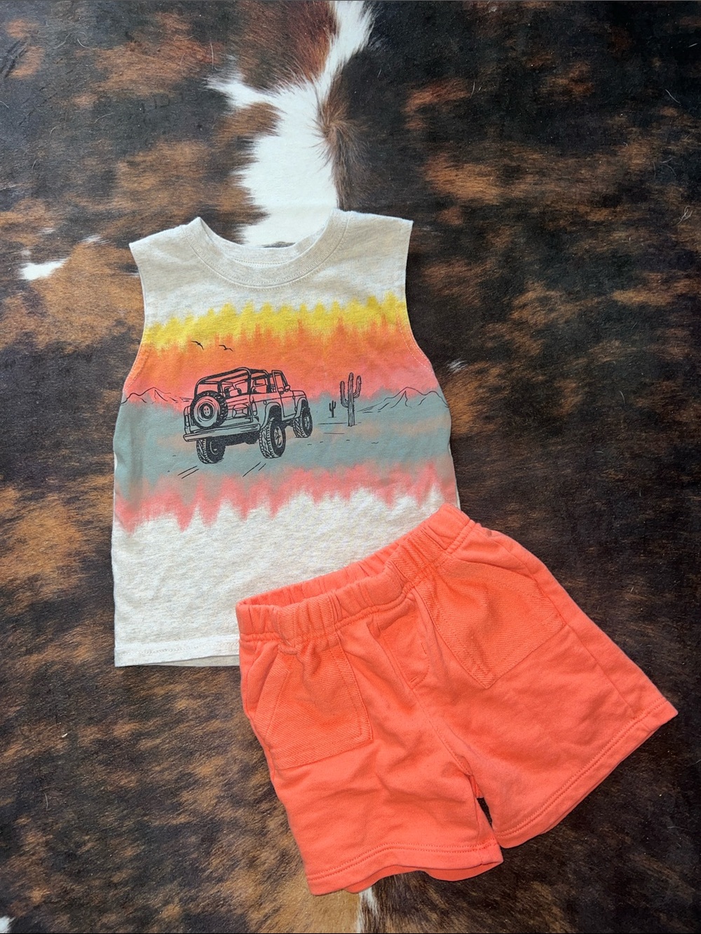 Garanimals Desert Jeep Tie-Dye Tank Top in Orange & Cream